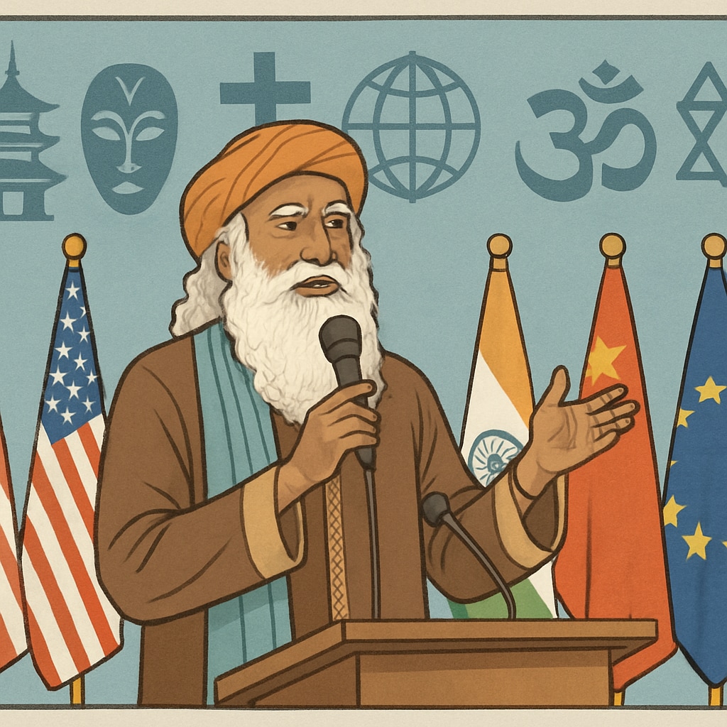 Sadhguru speaking at an international event, symbolizing cross-cultural communication and spiritual leadership. Sadhguru speaking at an international event about cross-cultural communication.