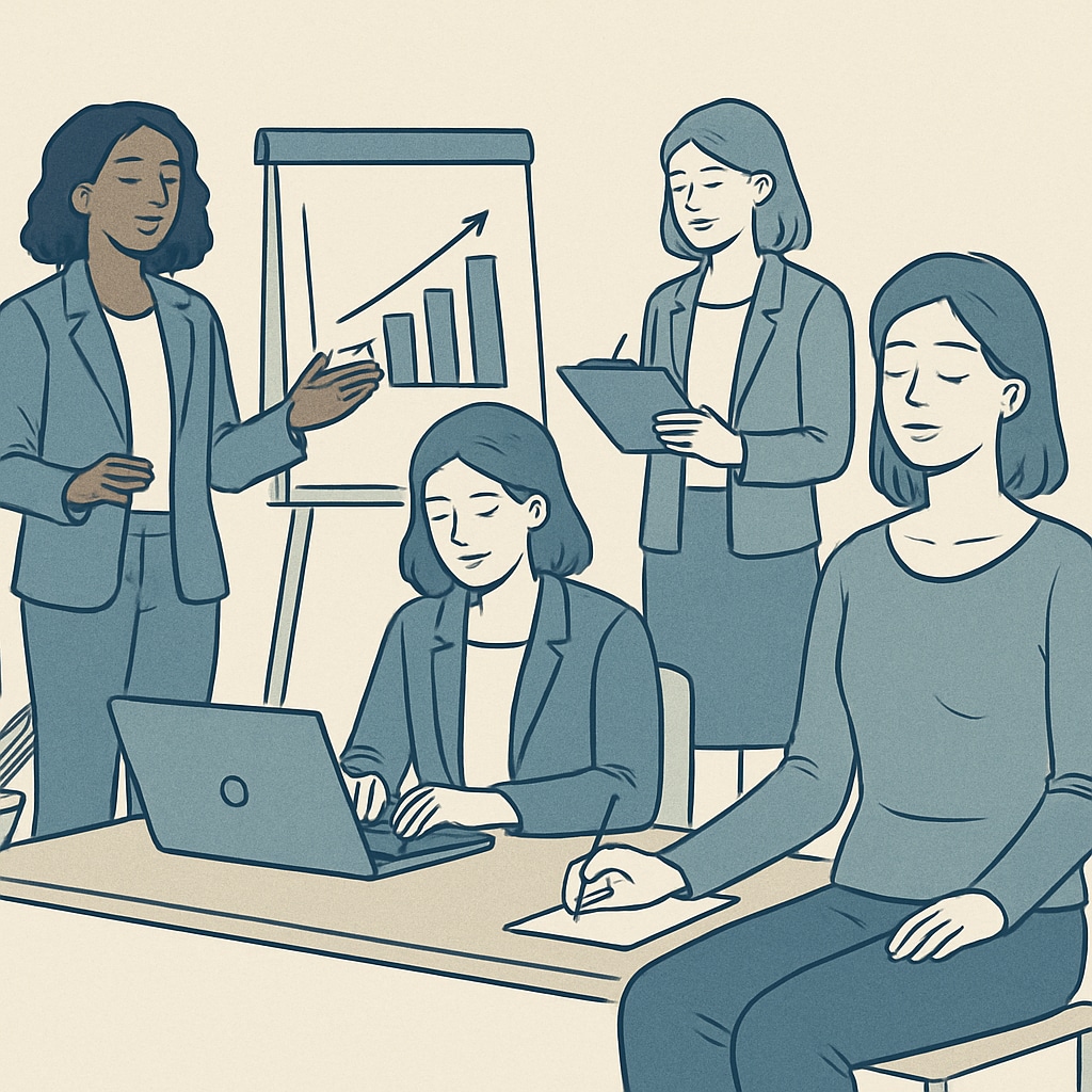 A group of women entrepreneurs engaged in a workshop setting, symbolizing leadership development and mindfulness practices inspired by Sadhguru. Women entrepreneurs participating in a workshop on leadership and mindfulness inspired by Sadhguru.