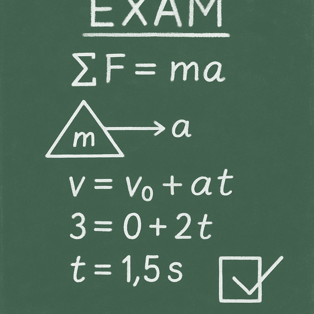A conceptual illustration of a physics equation written on a chalkboard, representing problem-solving and core understanding in exam preparation. Physics equation on chalkboard illustrating exam preparation techniques.