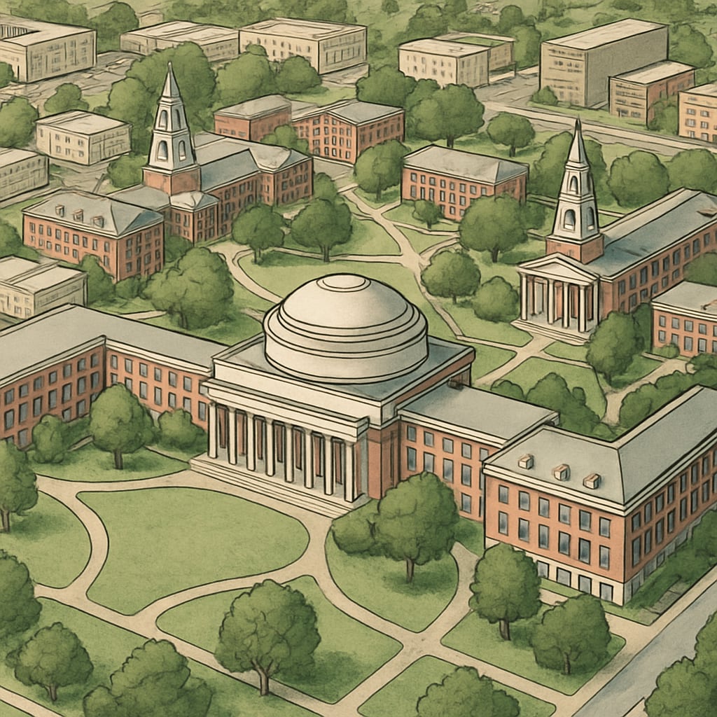 An aerial view of a prominent U.S. university campus, symbolizing top-tier institutions for data science education. Aerial view of a university campus known for data science programs
