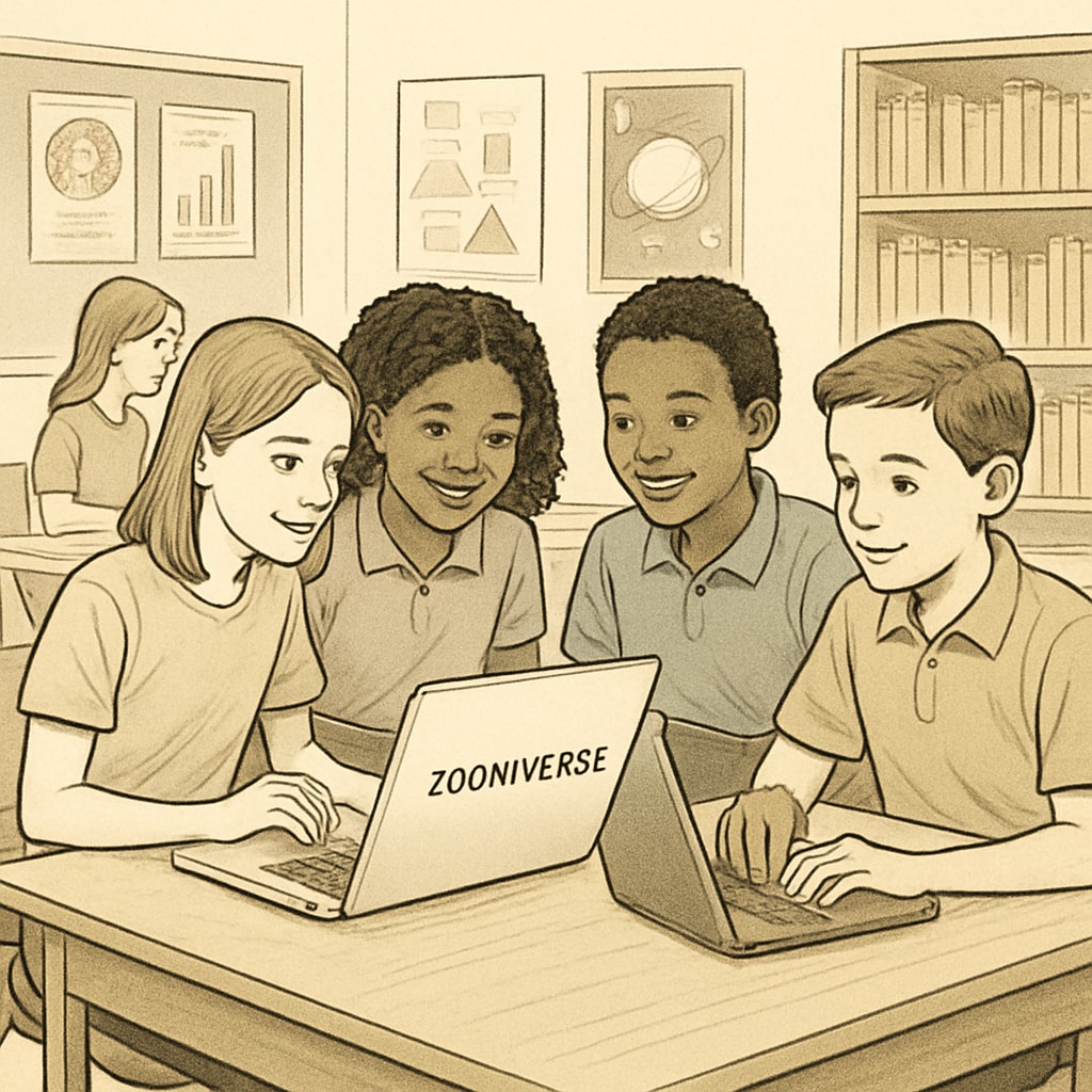 K12 students participating in a Zooniverse citizen science project.