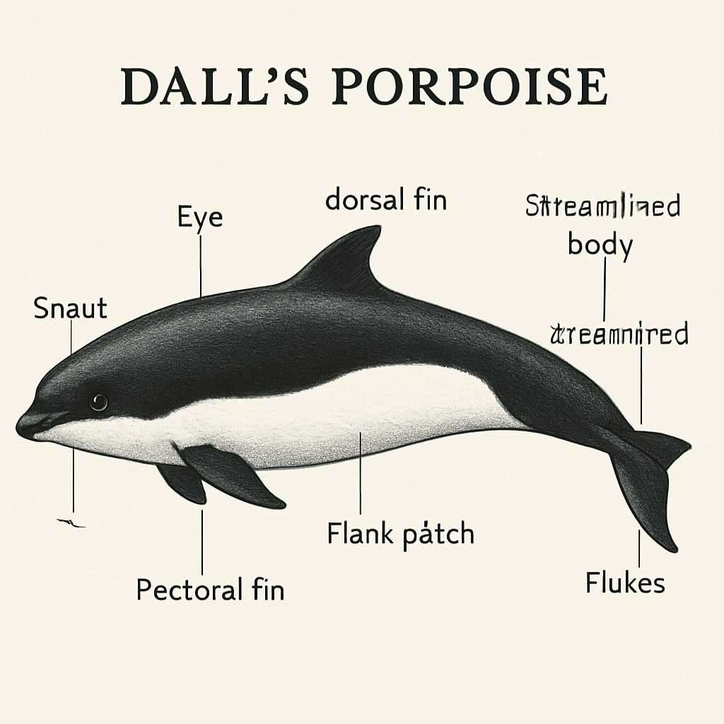 Diagram of Dall's porpoise, showing species classification traits.