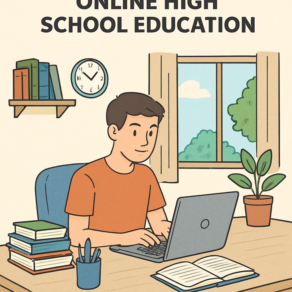 A student studying on a laptop at home, symbolizing the flexibility and accessibility of online high school education. Online high school student studying at home