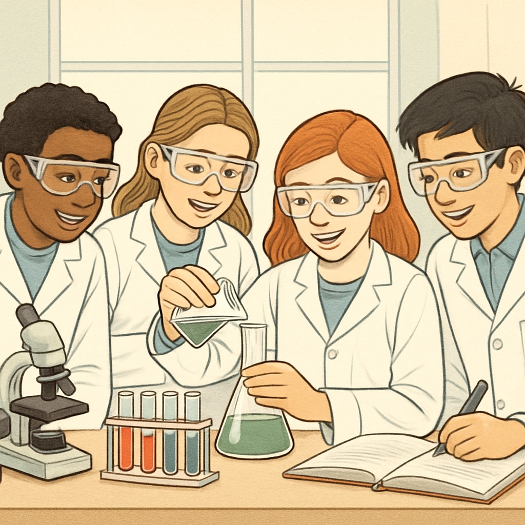 A group of students collaborating on a science experiment in a laboratory, demonstrating enthusiasm for science-related fields. University students conducting a lab experiment while exploring scientific interests.