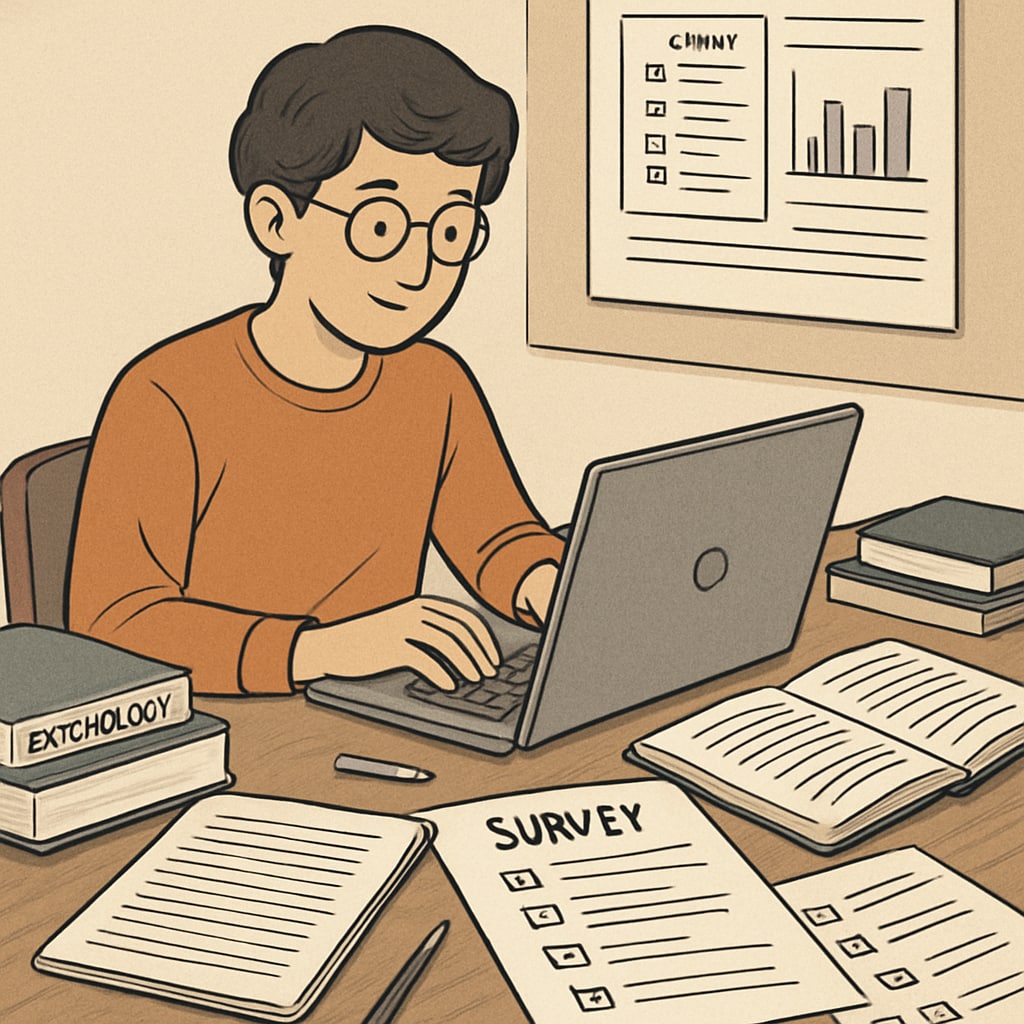 A student working on a survey on their laptop, symbolizing participation in educational research. A student completing a survey questionnaire on their laptop.