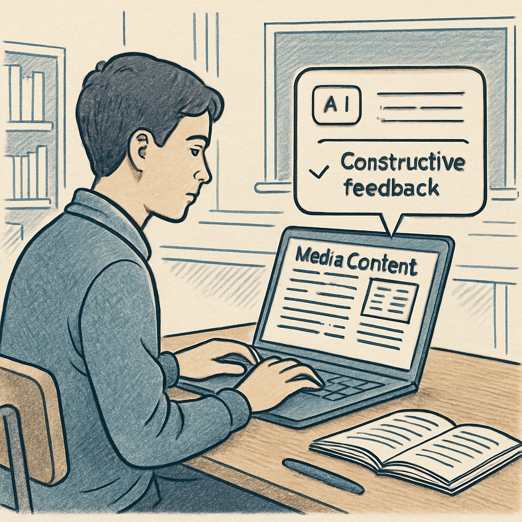 Student analyzing media content using AI-powered writing tools