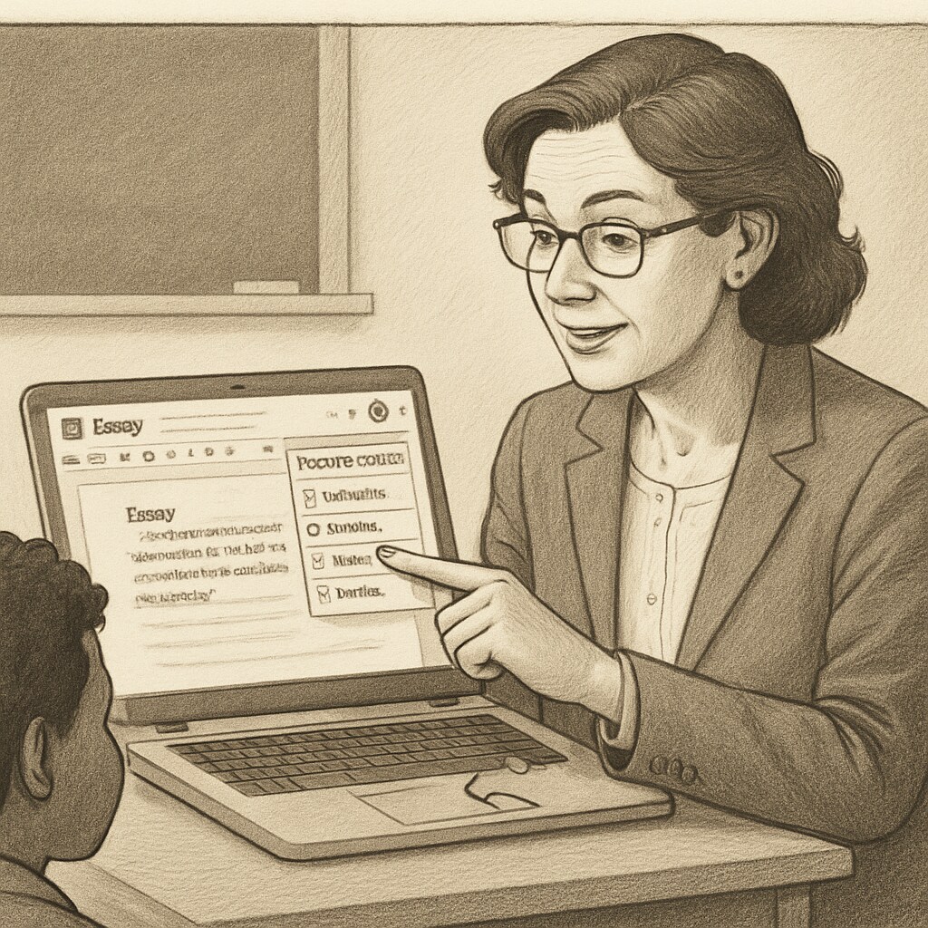 A teacher analyzing a student’s writing process on Google Docs with a Chrome extension. Teacher monitoring student writing process with GPTZero in Google Docs.