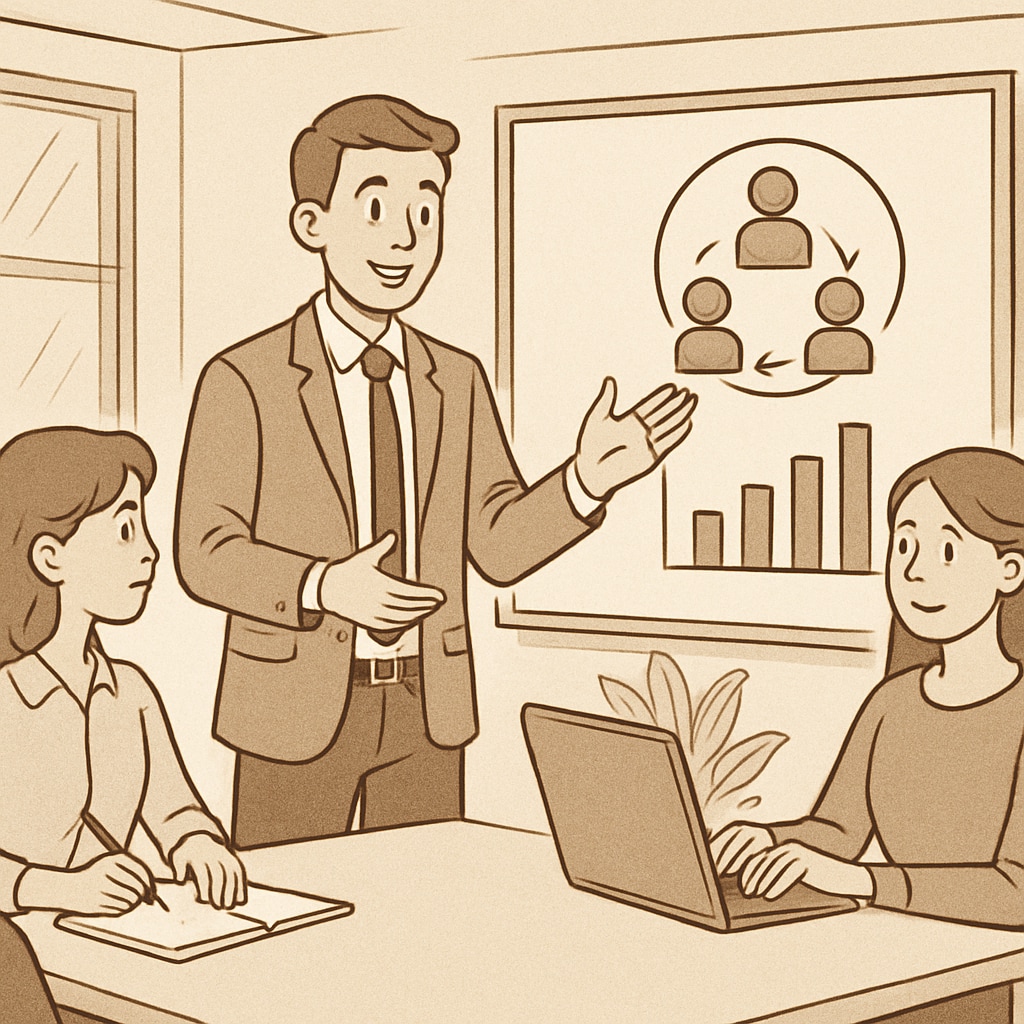 A young professional presenting in a collaborative office environment, demonstrating soft skills acquired through practical experience. A professional showcasing soft skills like communication and teamwork in a modern office setting.