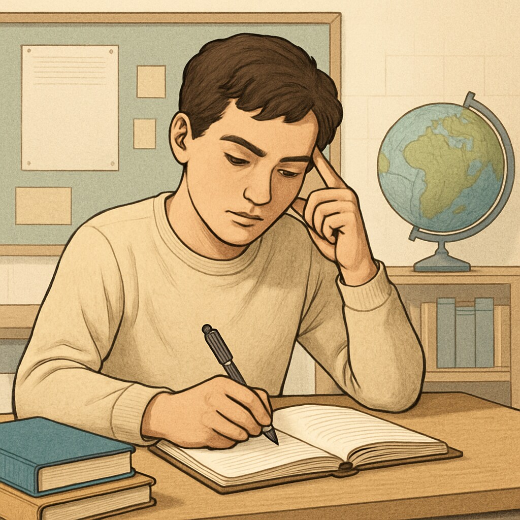 A student writing in a journal, reflecting on their personal goals and experiences, symbolizing self-awareness. A student journaling to reflect on personal growth and self-awareness.