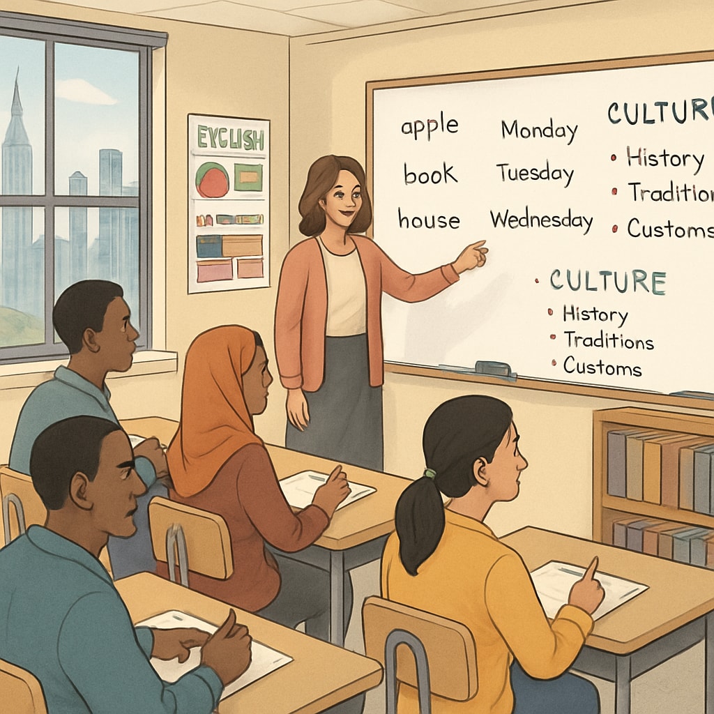 A classroom in NYC offering ESL and cultural workshops for immigrant adults. ESL and cultural workshops for immigrant adults in NYC.