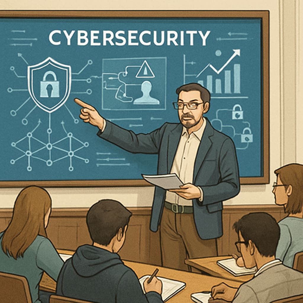Cybersecurity seminar at a prestigious university.