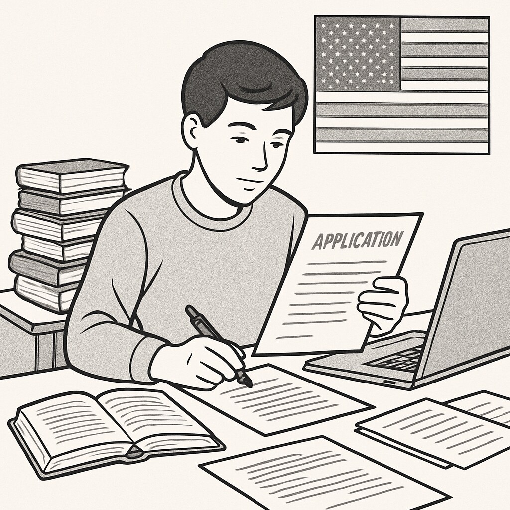 A student preparing for U.S. master's applications.