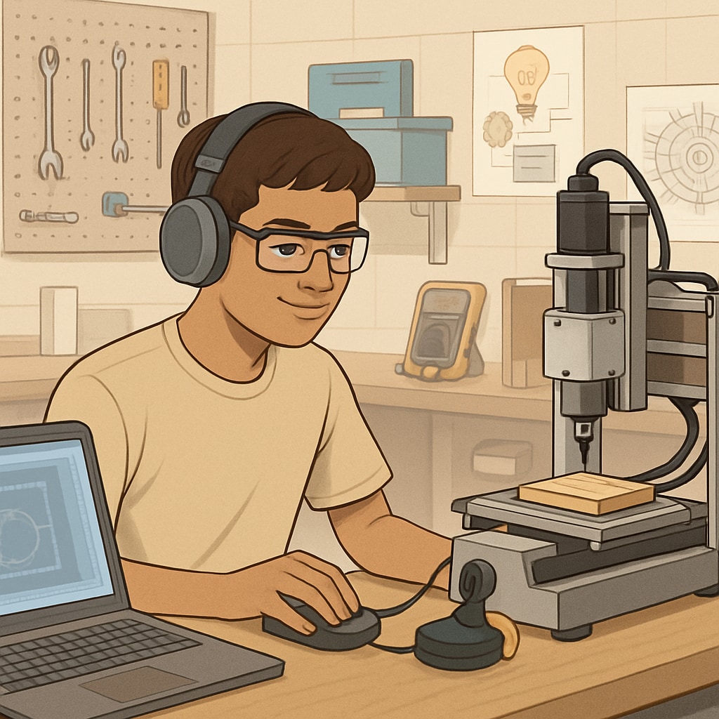 A high school student working with modern technical tools during a CTE class. High school student learning technical skills in a CTE program.