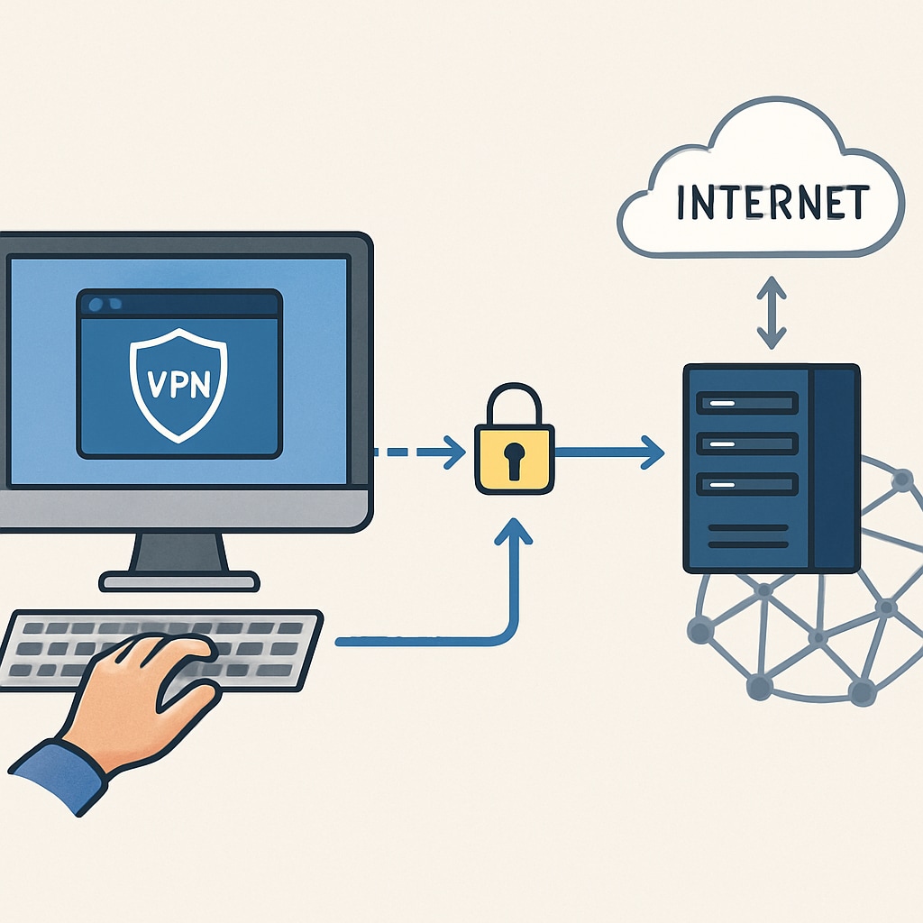 VPN usage illustration showing encrypted internet connections