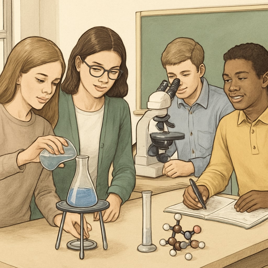 High school students participating in a STEM lab activity, representing academic readiness efforts for UC San Diego growth. High school students in STEM lab preparing for UC San Diego academic challenges.