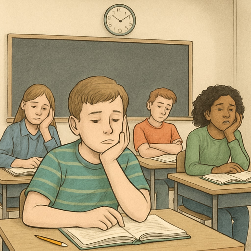 Students appearing bored in a classroom, illustrating global engagement challenges.