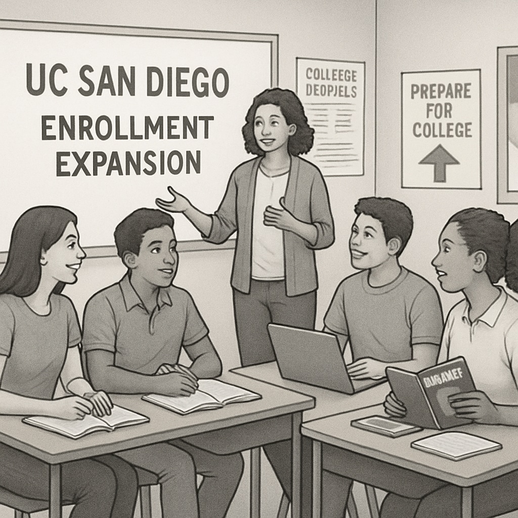 High school students in a college prep workshop related to UC San Diego expansion.