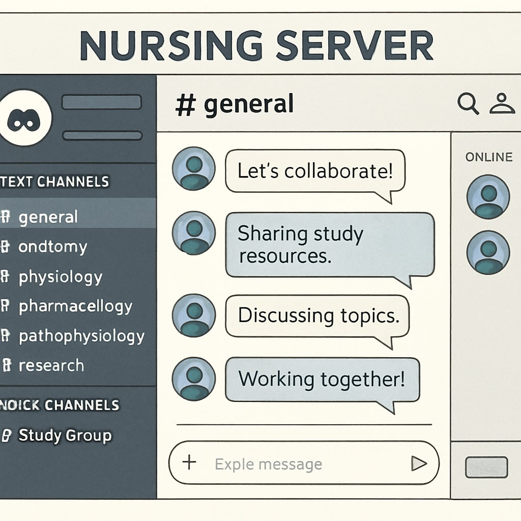 Discord server for nursing students with organized study channels.