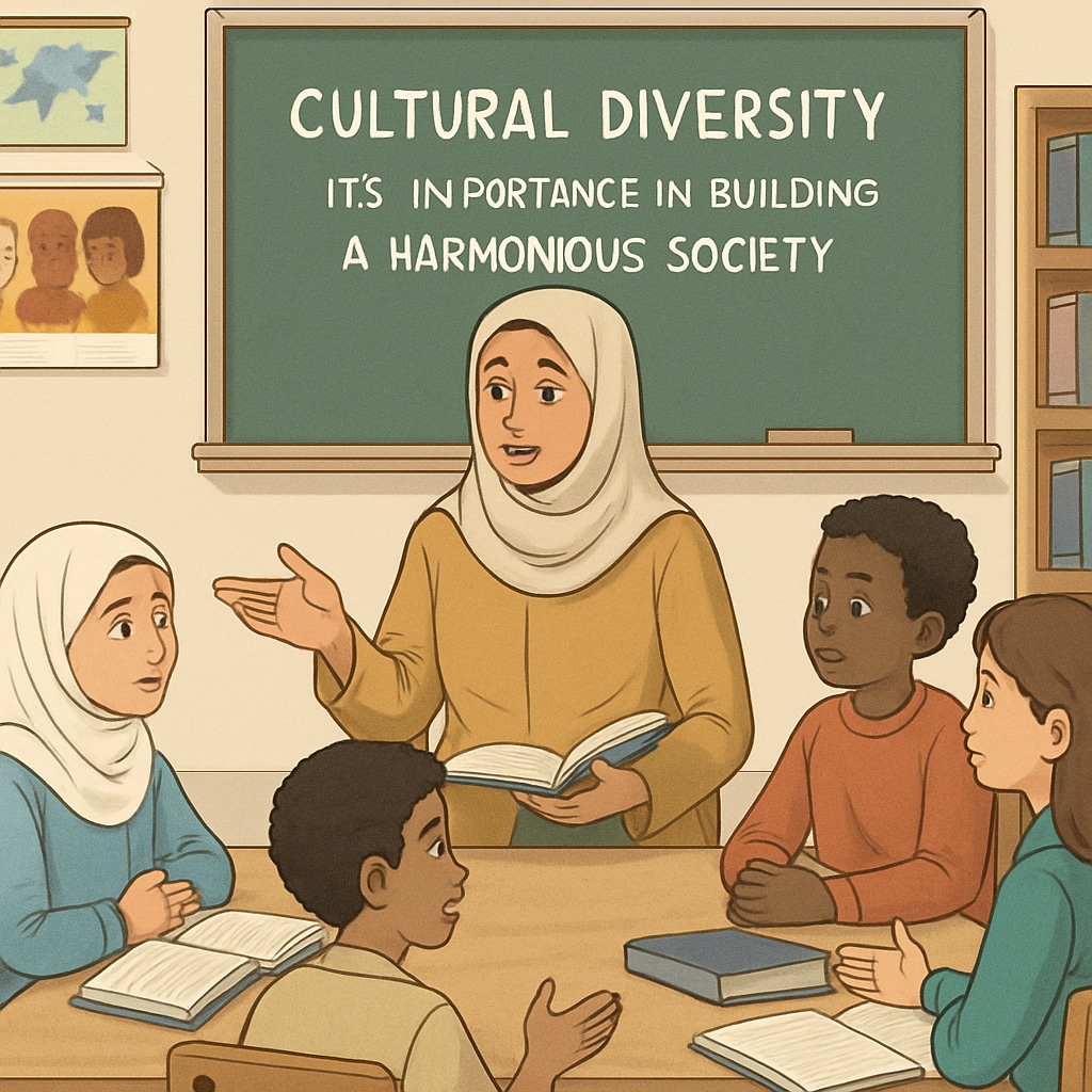 Gaza teacher leading a cultural diversity discussion in a social studies class.