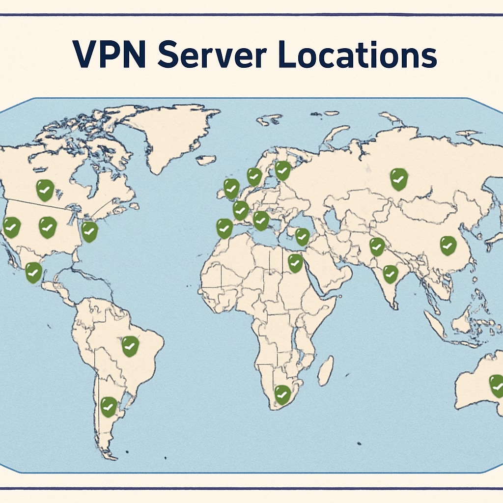 A map illustrating global VPN server locations, emphasizing the international accessibility of VPNs. Global VPN server locations map