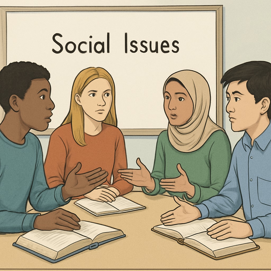 A group of diverse students discussing social issues in a classroom setting, reflecting the theme of inclusivity and awareness. Diverse students talking about wokeness and social issues in schools.