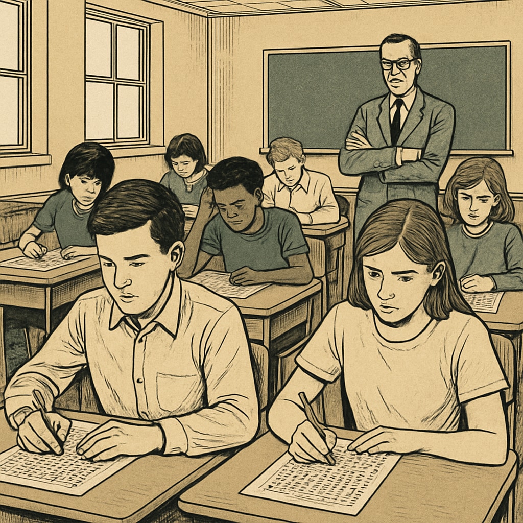 A classroom setting showing students answering traditional competitive exams, highlighting the limitations of the current system. Students in a classroom setting taking traditional competitive exams, a scene reflecting the need for reform.