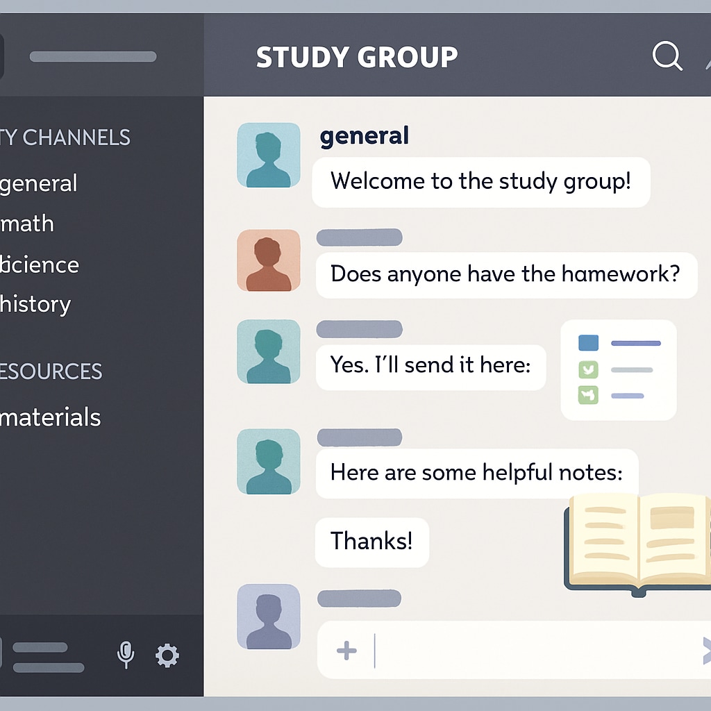 A screenshot of a Discord channel with organized study group discussions and shared resources, emphasizing online collaboration. A Discord study group channel for University of Houston students.