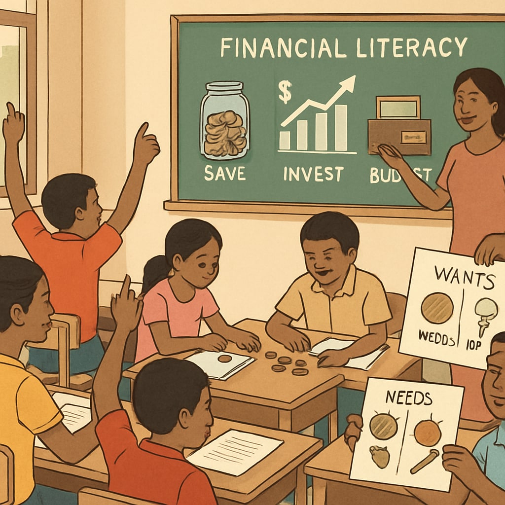 Students in a developing nation learning financial literacy as part of their K12 curriculum.