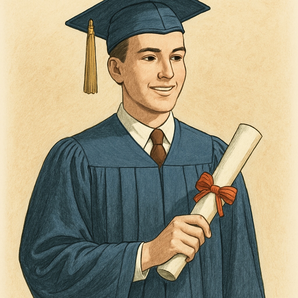 A high school graduate holding a diploma, symbolizing achievement and transition. High school diploma holder celebrating success with a modified diploma.