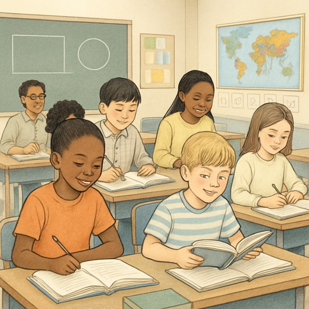 A diverse group of students sitting in a classroom, symbolizing the need for equitable access to education. Students in a classroom, highlighting the importance of equitable school choice.