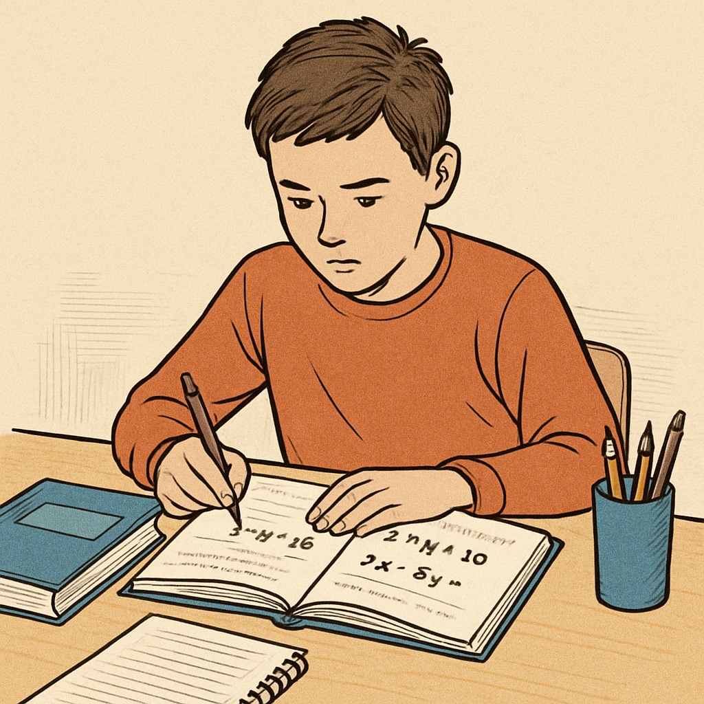 A student sitting at a desk with study materials, concentrating on solving math problems. Student preparing for mathematical aptitude tests during campus recruitment.