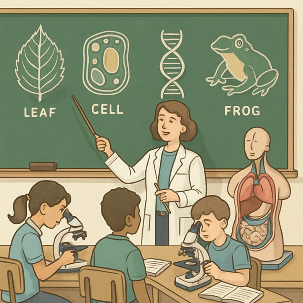 Educator presenting biology concepts using interactive tools
