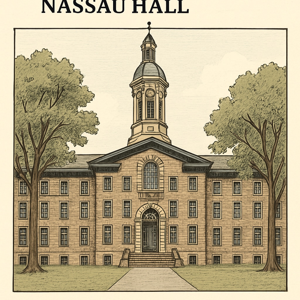 A photo of Princeton University's iconic Nassau Hall, symbolizing its historical prestige. Princeton University, Ivy League prestige, Nassau Hall