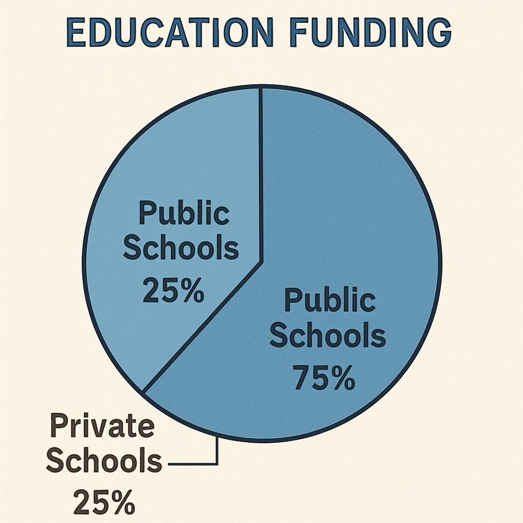 A pie chart depicting the distribution of education funding between public and private schools. Chart showing funding imbalance caused by school vouchers.