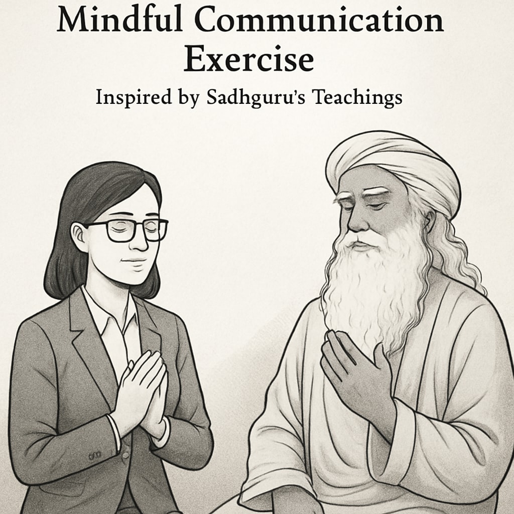 Female entrepreneur practicing mindful communication based on Sadhguru’s principles.