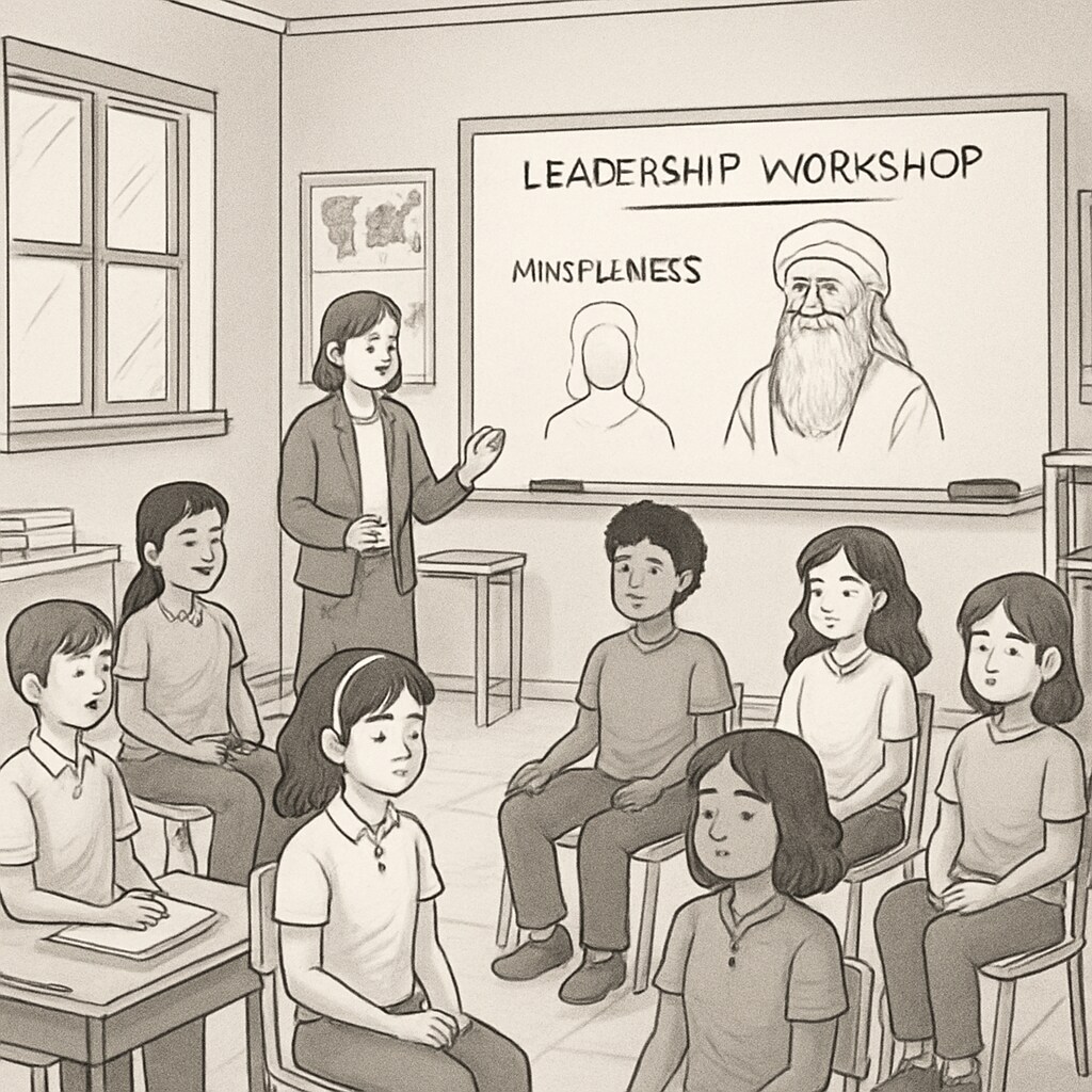 Students in a classroom practicing leadership inspired by Sadhguru.