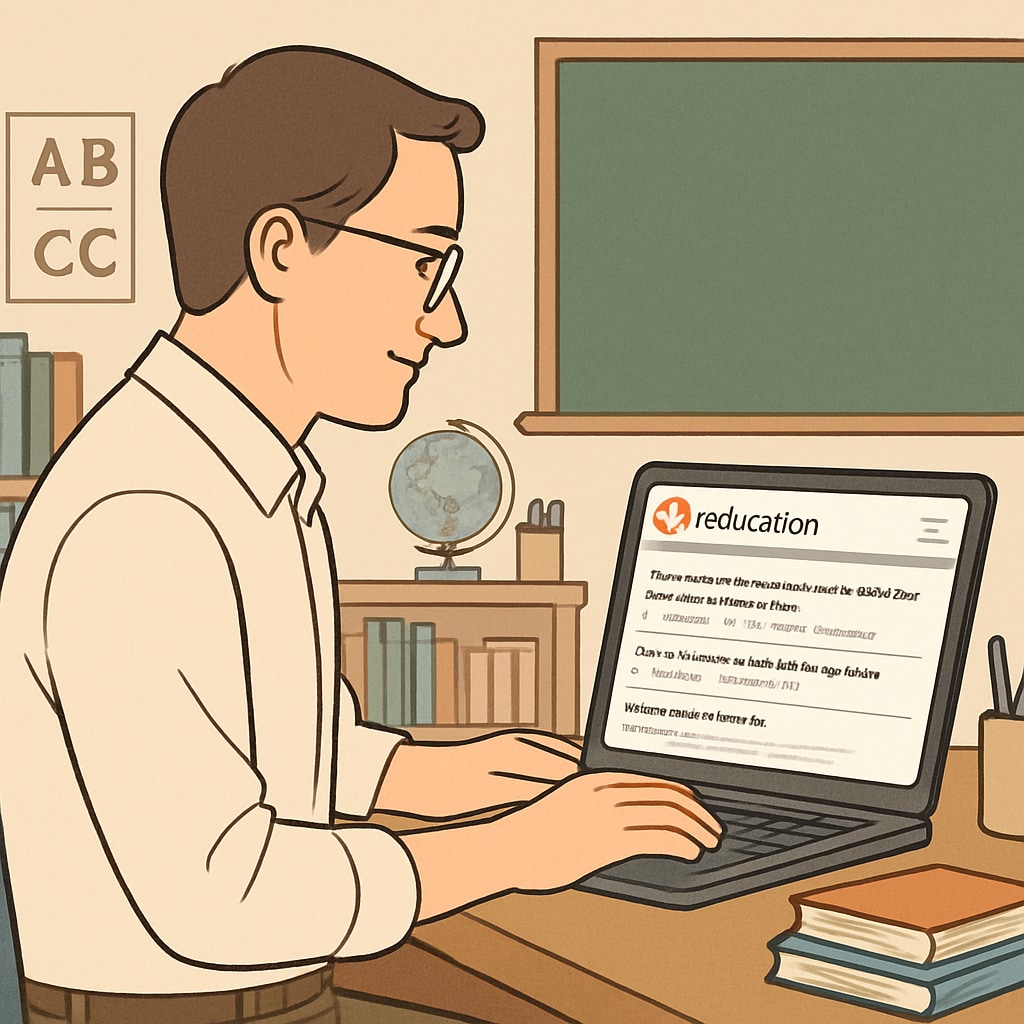 A teacher browsing an educational subreddit on a laptop, with visible posts and comments. A teacher reviewing posts in an education subreddit on Reddit, illustrating the use of the platform for teaching resources.
