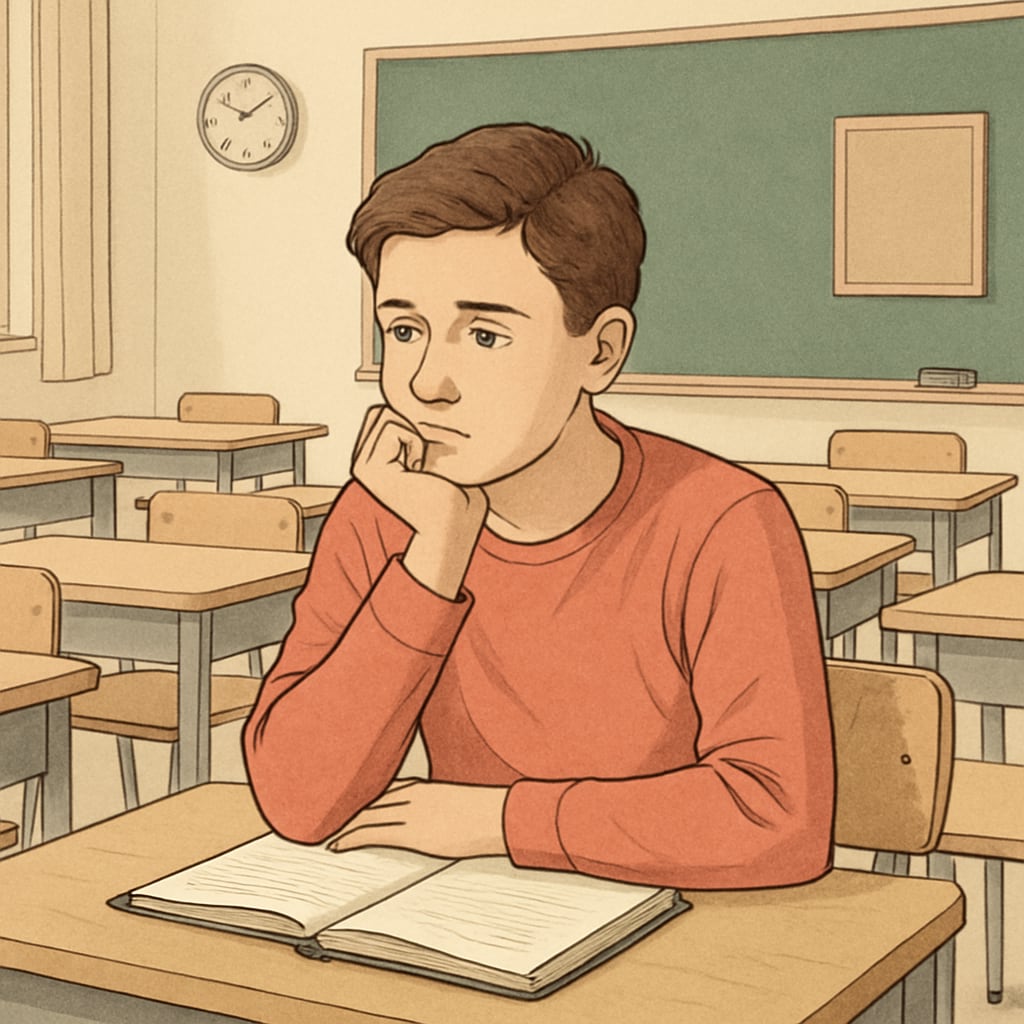 Student sitting alone, depicting the emotional toll of strict attendance measures.