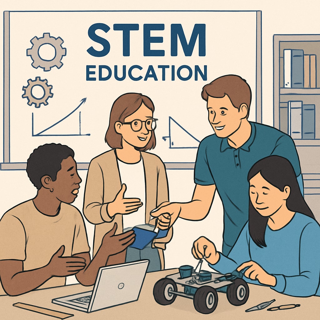 Students working on a STEM education project related to dual degrees in education and engineering.