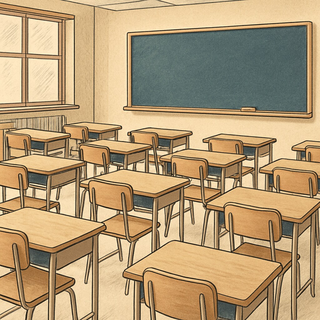 A classroom with empty desks, symbolizing student absenteeism. Empty classroom desks reflecting student absenteeism concerns.