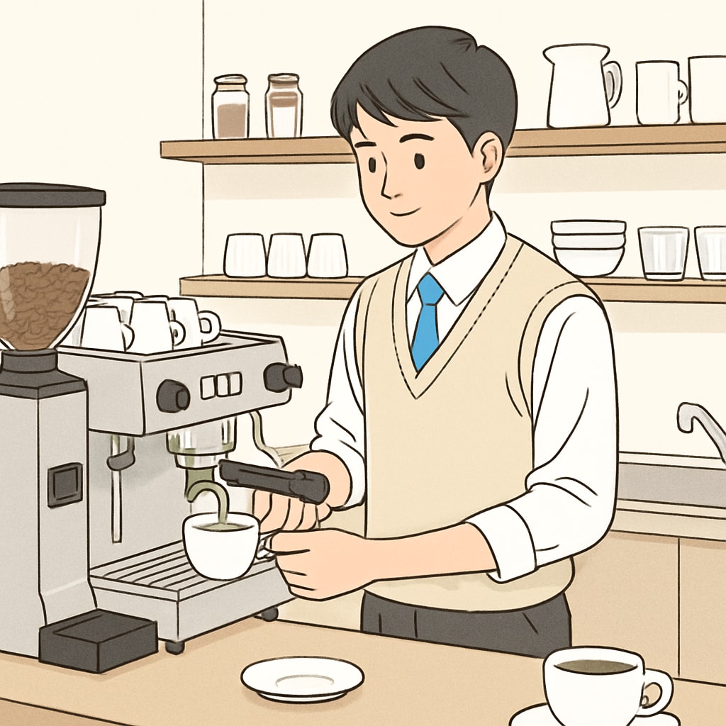 A high school student working part-time in a cafe, emphasizing responsibility and professionalism. High school student balancing academics and part-time work in a cafe.