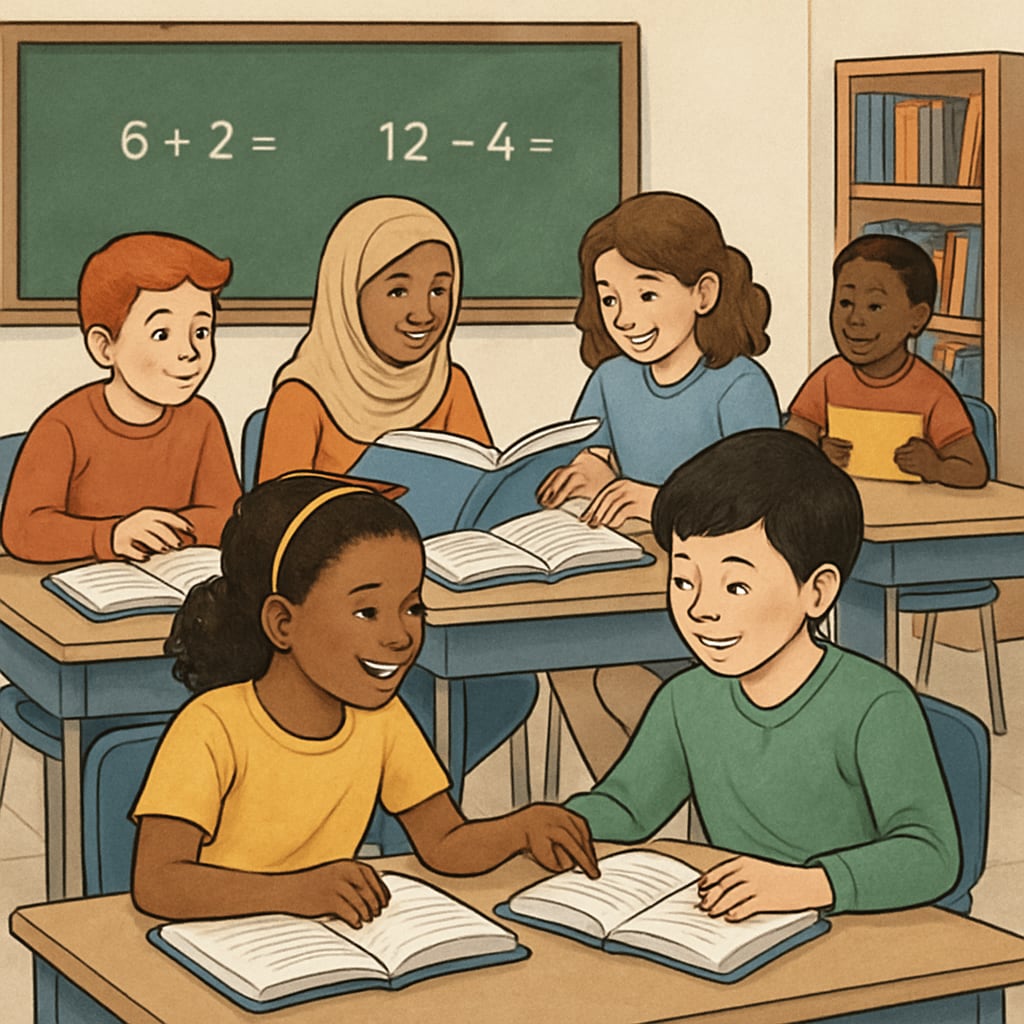 A classroom with diverse students, highlighting the importance of inclusive education and the potential impact of ideological vetting. A classroom showcasing diversity and how ideological policies might affect education.