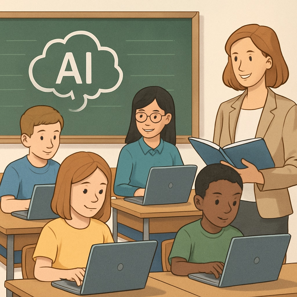 Students using laptops in a classroom with AI tools for learning.