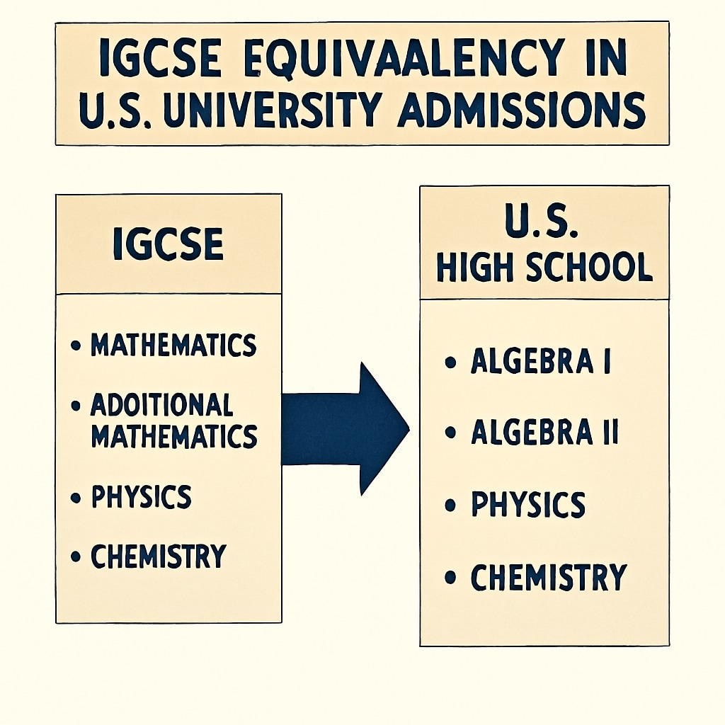A clear and concise chart demonstrating IGCSE equivalency in U.S. university admissions, with focus on STEM-related subjects IGCSE equivalency chart for U.S. university admissions in STEM fields