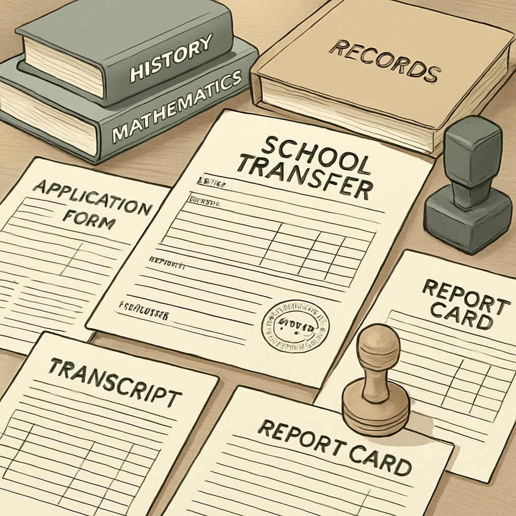 A close-up view of paperwork and educational documents, representing bureaucratic obstacles in the school transfer process. Paperwork and educational documents symbolizing challenges in special needs school transfers.