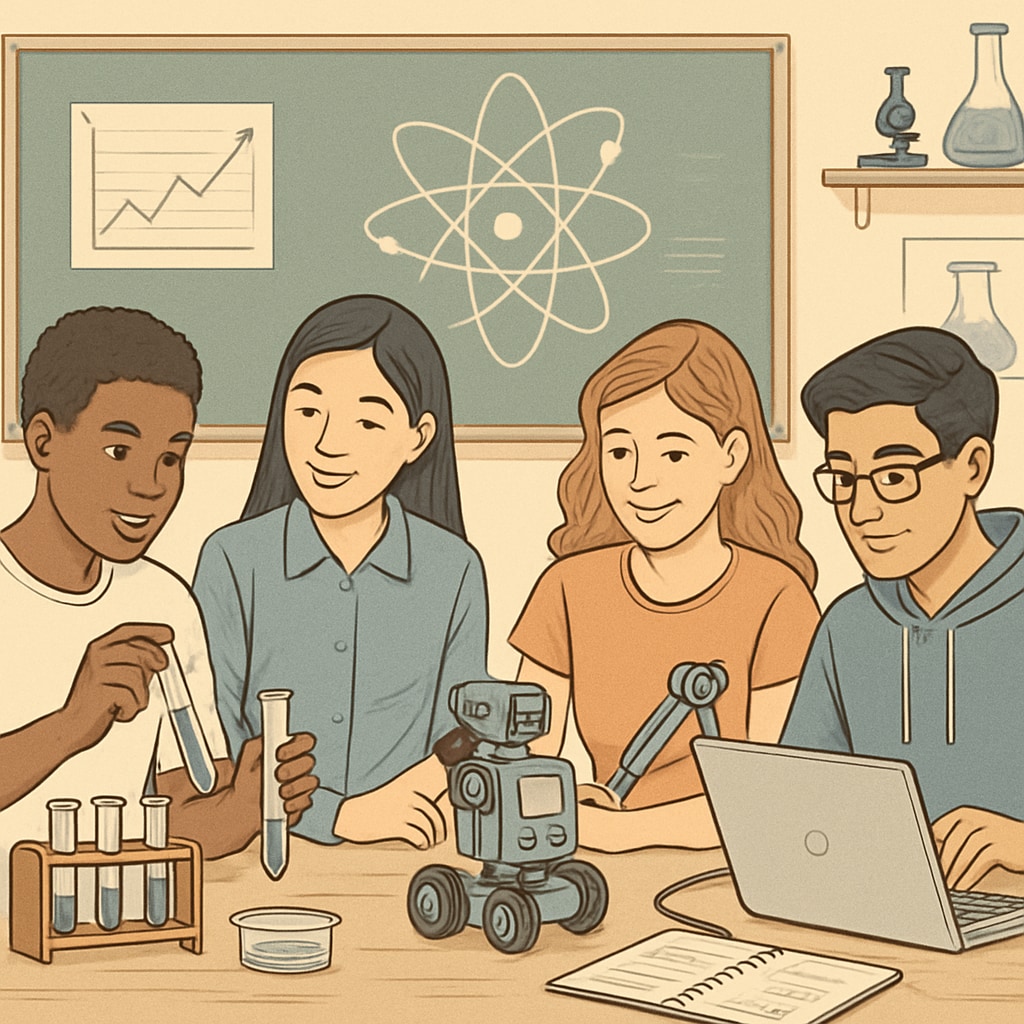 A diverse group of high school students engaging in a STEM workshop, symbolizing the preparation for higher education. High school students participating in a STEM activity, preparing for UC San Diego expansion.