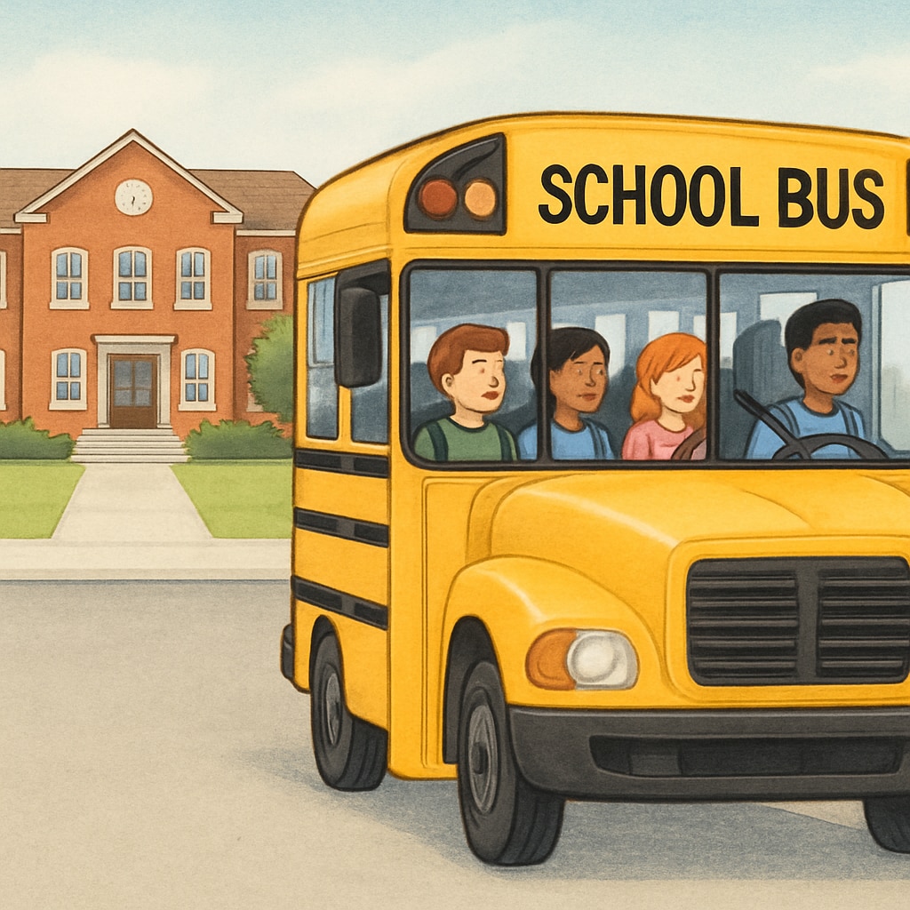 A school bus transporting students, symbolizing the allocation of funds toward transportation rather than classroom resources. School bus image highlighting transportation budget allocation.
