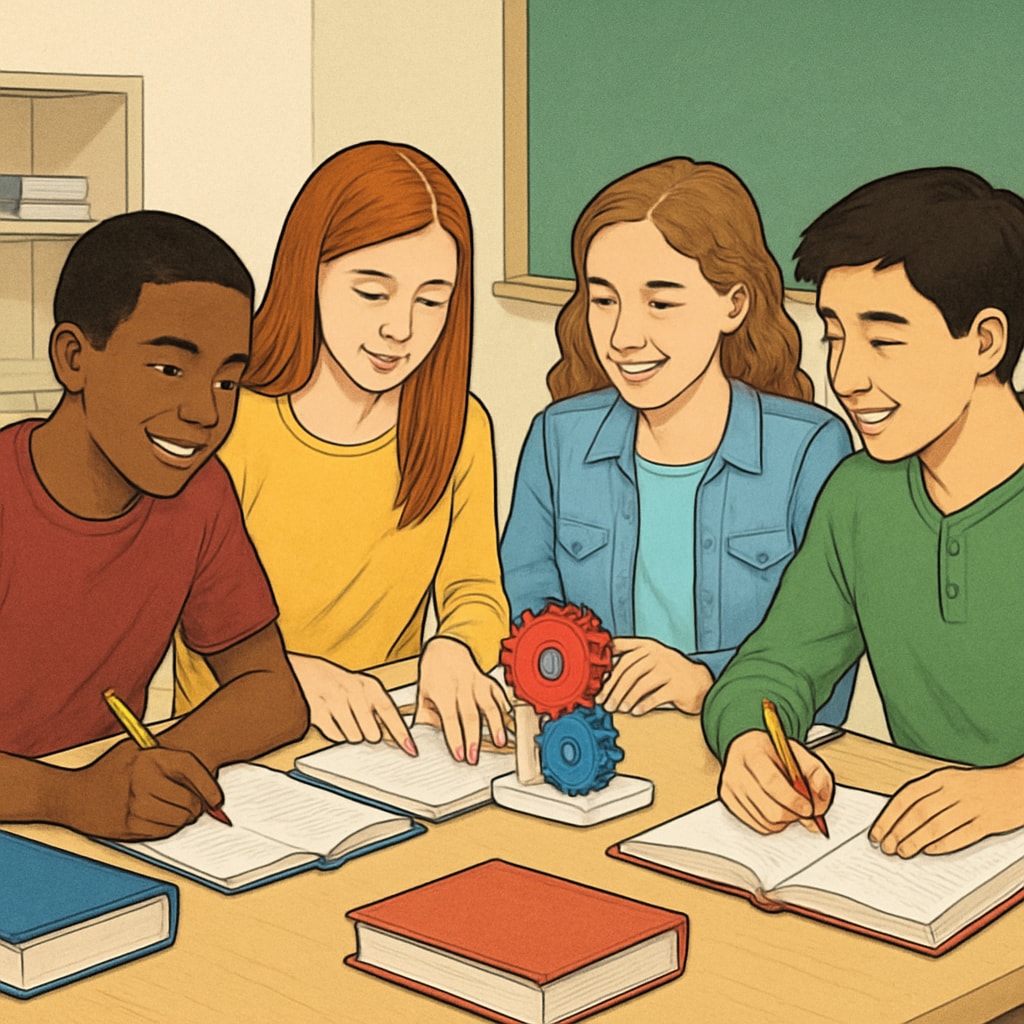 A diverse group of high school students engaged in collaborative learning activities, symbolizing holistic education High school students collaborating in a group, representing holistic education