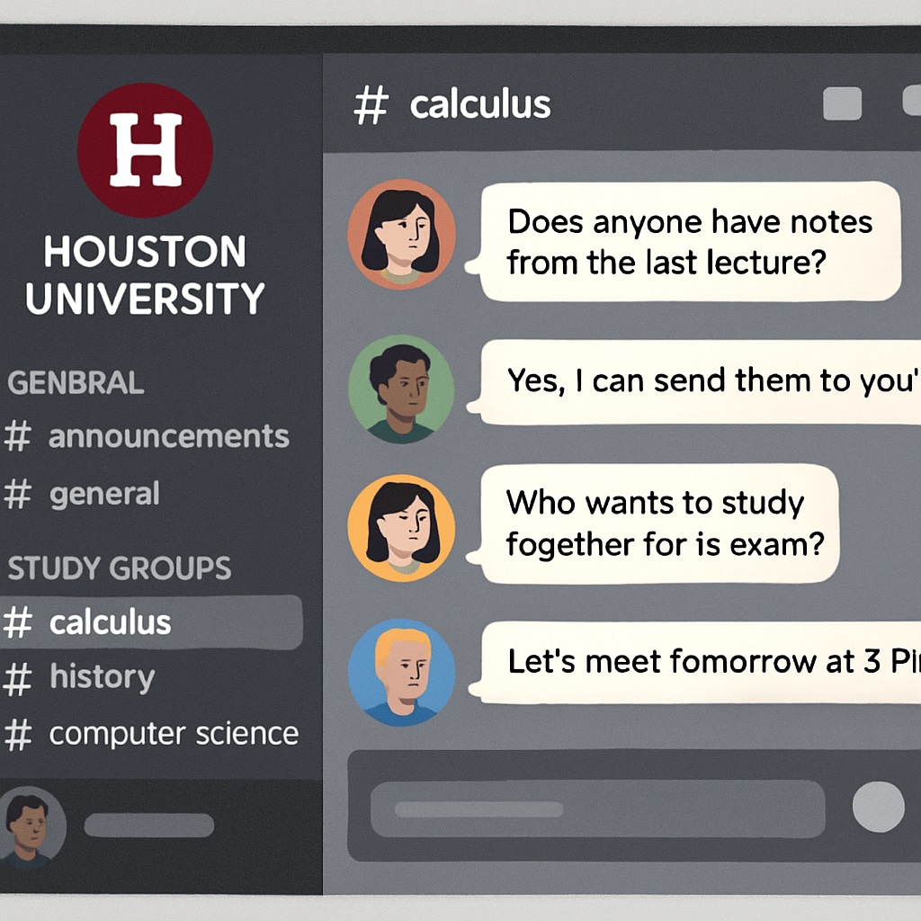 Discord server for Houston University study groups with active engagement.