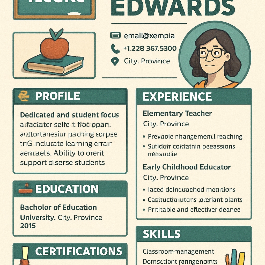 A professional resume template tailored for K12 educators applying to Canadian schools. Example of a teaching resume optimized for Canadian K12 education jobs.